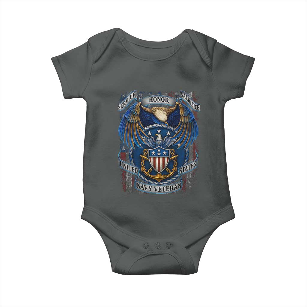 US Navy Veteran Service Honor Sacrifice Baby Onesie Vintage Bald Eagle American Flag Anchor TS11 Dark Heather Print Your Wear