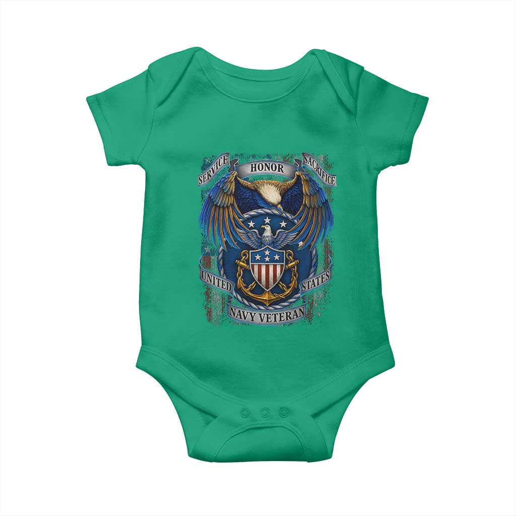 US Navy Veteran Service Honor Sacrifice Baby Onesie Vintage Bald Eagle American Flag Anchor TS11 Irish Green Print Your Wear