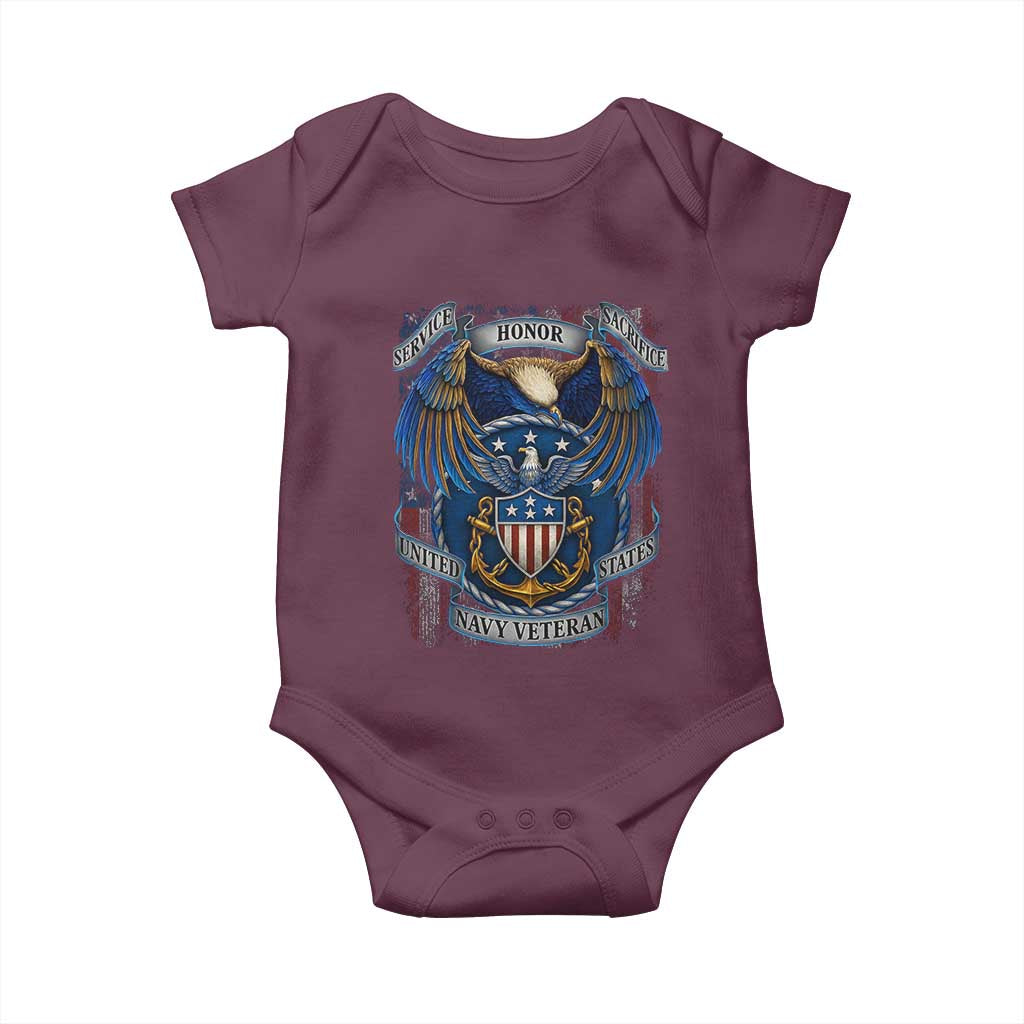 US Navy Veteran Service Honor Sacrifice Baby Onesie Vintage Bald Eagle American Flag Anchor TS11 Maroon Print Your Wear