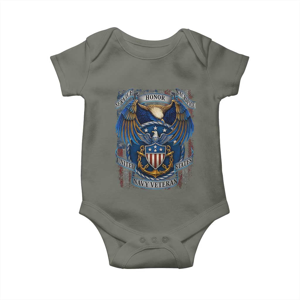 US Navy Veteran Service Honor Sacrifice Baby Onesie Vintage Bald Eagle American Flag Anchor TS11 Military Green Print Your Wear