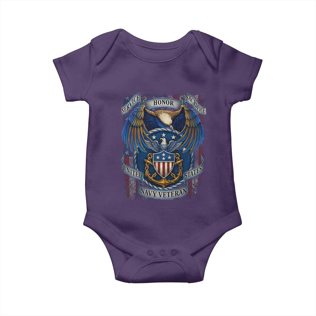 US Navy Veteran Service Honor Sacrifice Baby Onesie Vintage Bald Eagle American Flag Anchor TS11 Purple Print Your Wear