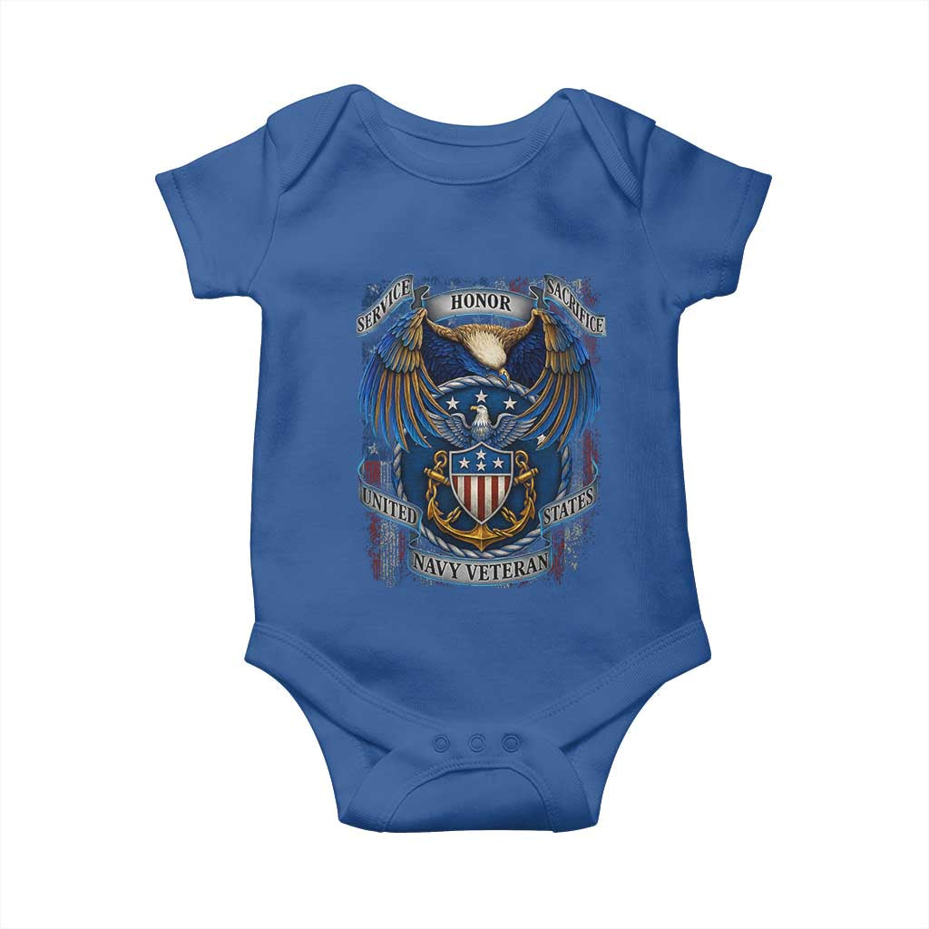 US Navy Veteran Service Honor Sacrifice Baby Onesie Vintage Bald Eagle American Flag Anchor TS11 Royal Blue Print Your Wear