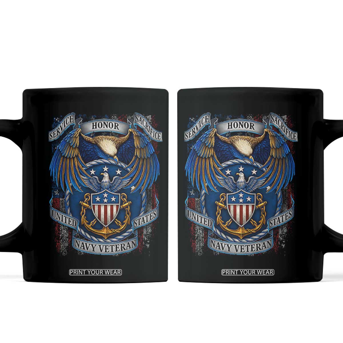 US Navy Veteran Service Honor Sacrifice Coffee Mug Vintage Bald Eagle American Flag Anchor TS11 Black Print Your Wear