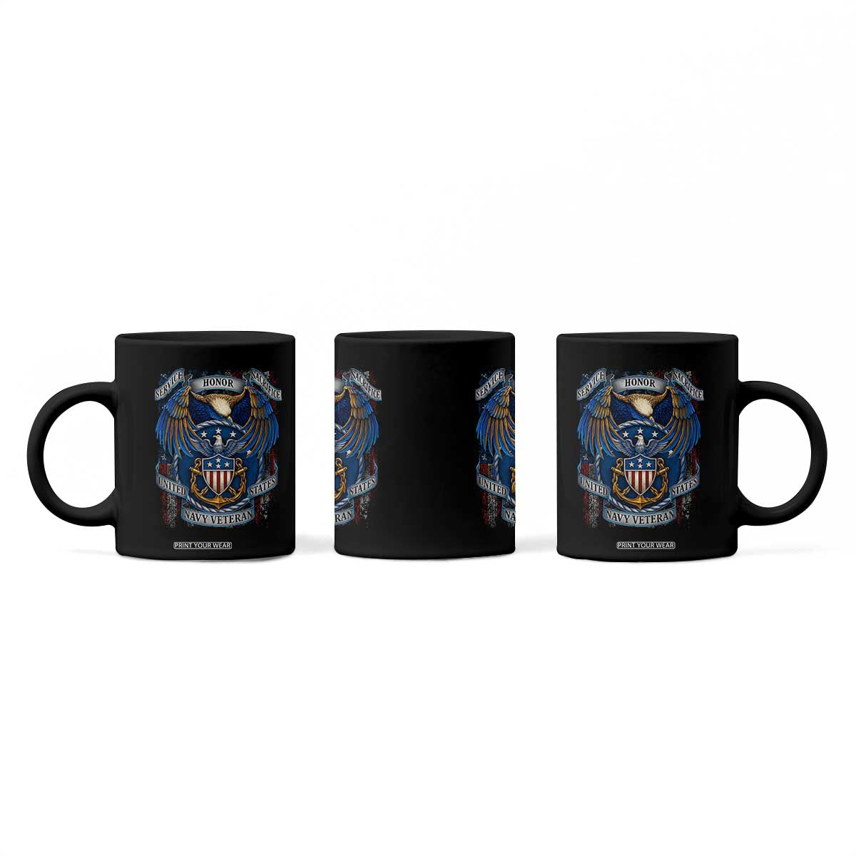 US Navy Veteran Service Honor Sacrifice Coffee Mug Vintage Bald Eagle American Flag Anchor TS11 Print Your Wear