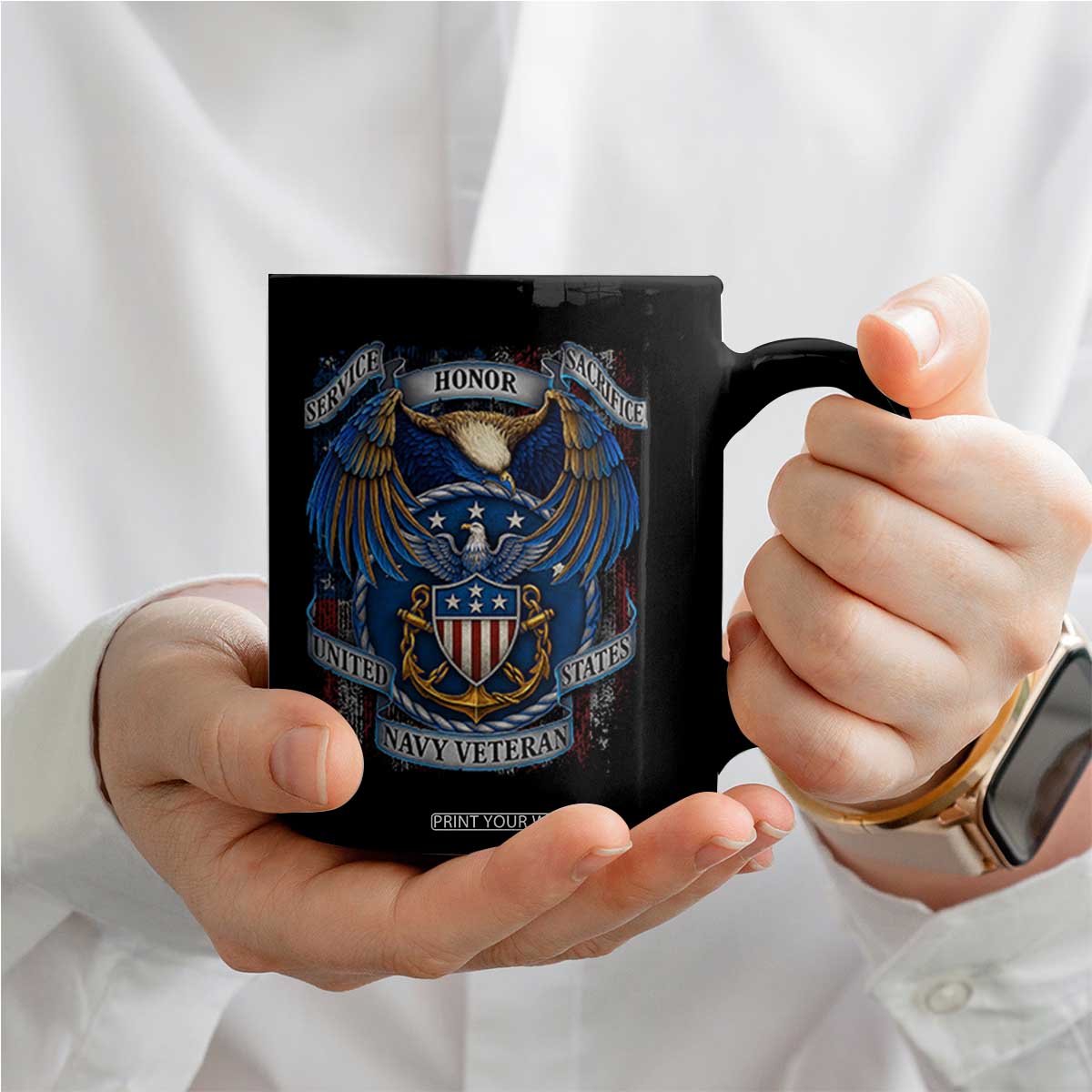 US Navy Veteran Service Honor Sacrifice Coffee Mug Vintage Bald Eagle American Flag Anchor TS11 Print Your Wear