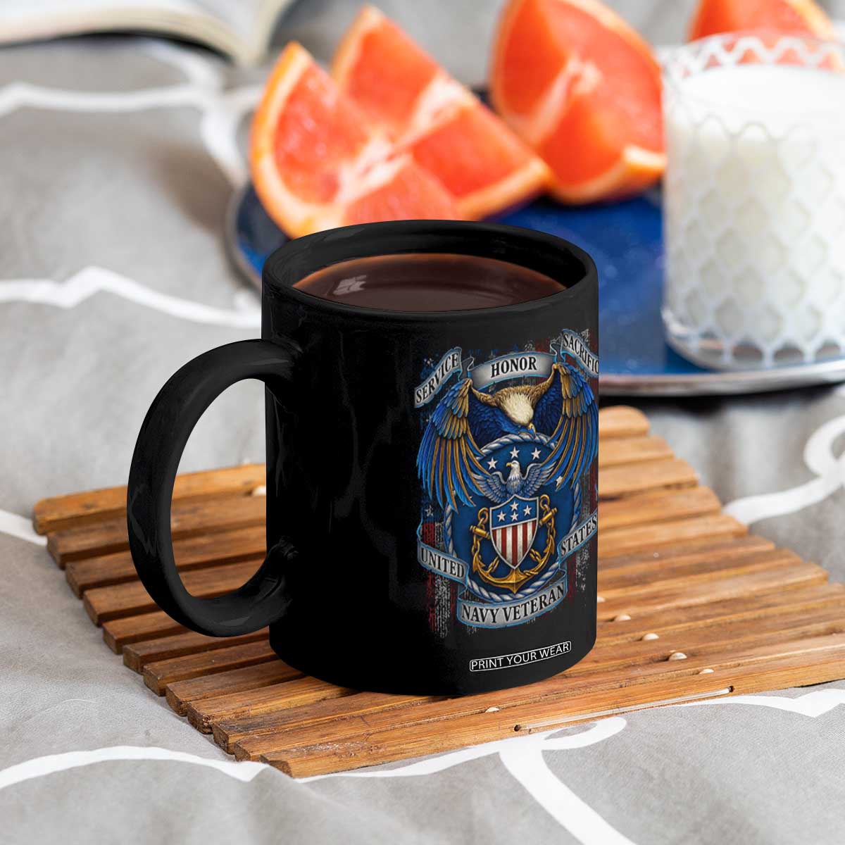 US Navy Veteran Service Honor Sacrifice Coffee Mug Vintage Bald Eagle American Flag Anchor TS11 Print Your Wear