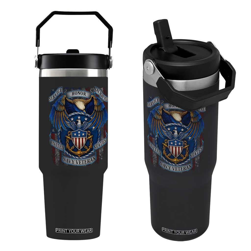 US Navy Veteran Service Honor Sacrifice Flip Straw Tumbler Vintage Bald Eagle American Flag Anchor TS11 One Size: 30 oz Black Print Your Wear