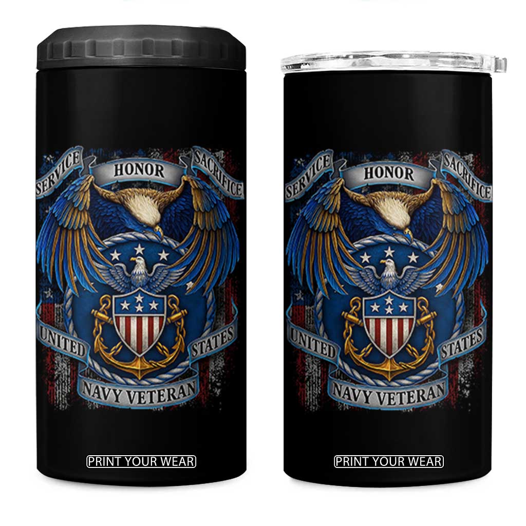 US Navy Veteran Service Honor Sacrifice 4 in 1 Can Cooler Tumbler Vintage Bald Eagle American Flag Anchor TS11 One Size: 16 oz Black Print Your Wear