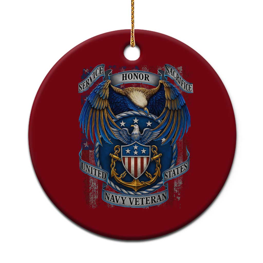 US Navy Veteran Service Honor Sacrifice Ceramic Ornament Vintage Bald Eagle American Flag Anchor - Print Your Wear
