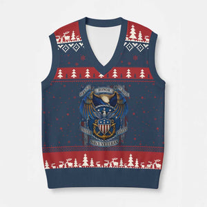 US Navy Veteran Service Honor Sacrifice V-Neck Knit Sweater Vest Vintage Bald Eagle American Flag Anchor - Print Your Wear