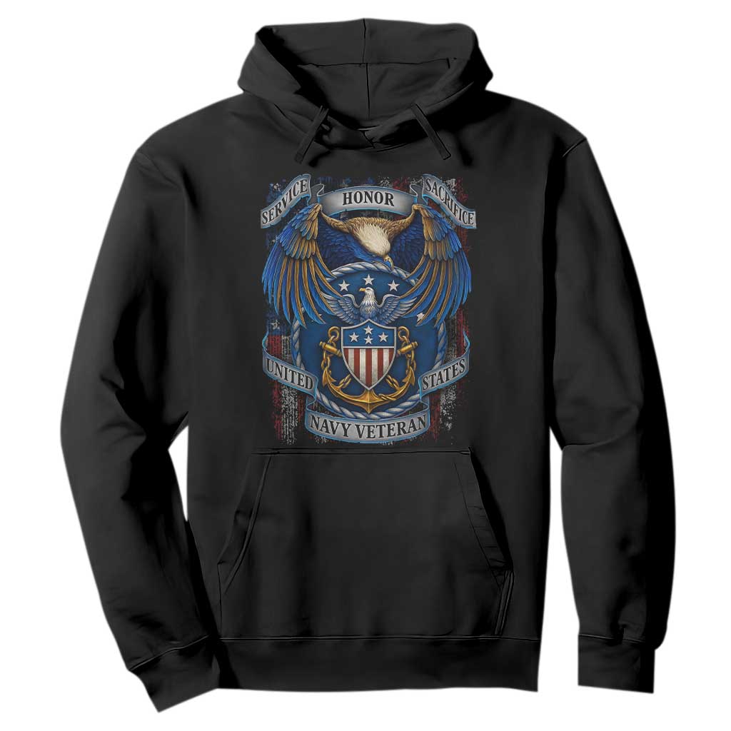 US Navy Veteran Service Honor Sacrifice Hoodie Vintage Bald Eagle American Flag Anchor TS11 Black Print Your Wear