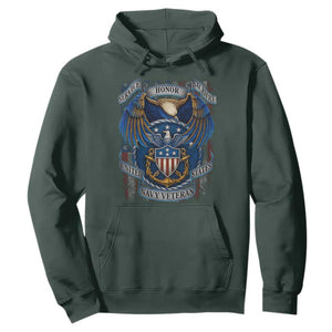 US Navy Veteran Service Honor Sacrifice Hoodie Vintage Bald Eagle American Flag Anchor TS11 Dark Forest Green Print Your Wear