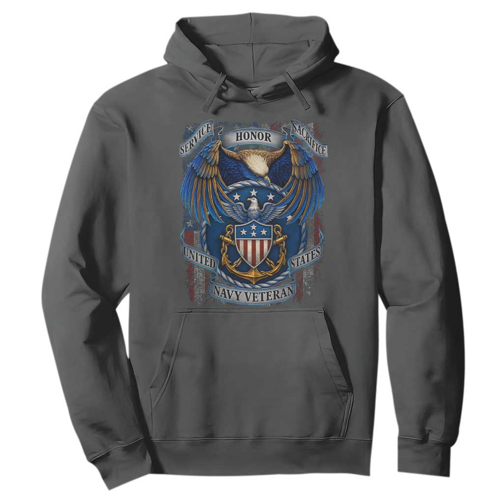 US Navy Veteran Service Honor Sacrifice Hoodie Vintage Bald Eagle American Flag Anchor TS11 Dark Heather Print Your Wear