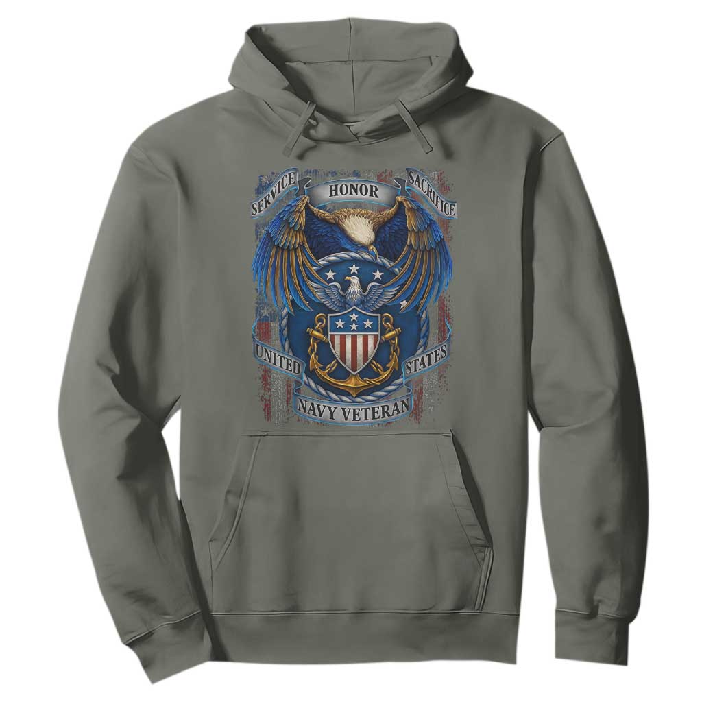 US Navy Veteran Service Honor Sacrifice Hoodie Vintage Bald Eagle American Flag Anchor TS11 Military Green Print Your Wear
