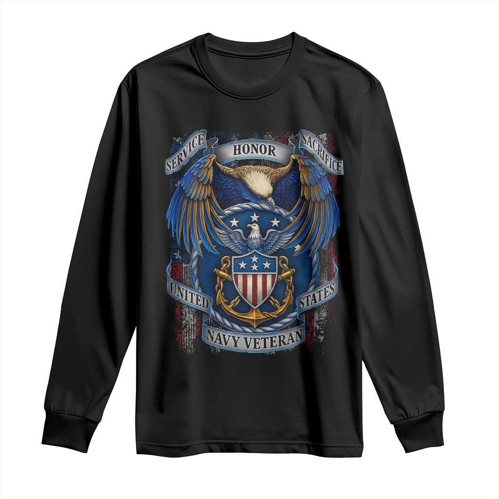 US Navy Veteran Service Honor Sacrifice Long Sleeve Shirt Vintage Bald Eagle American Flag Anchor TS11 Black Print Your Wear