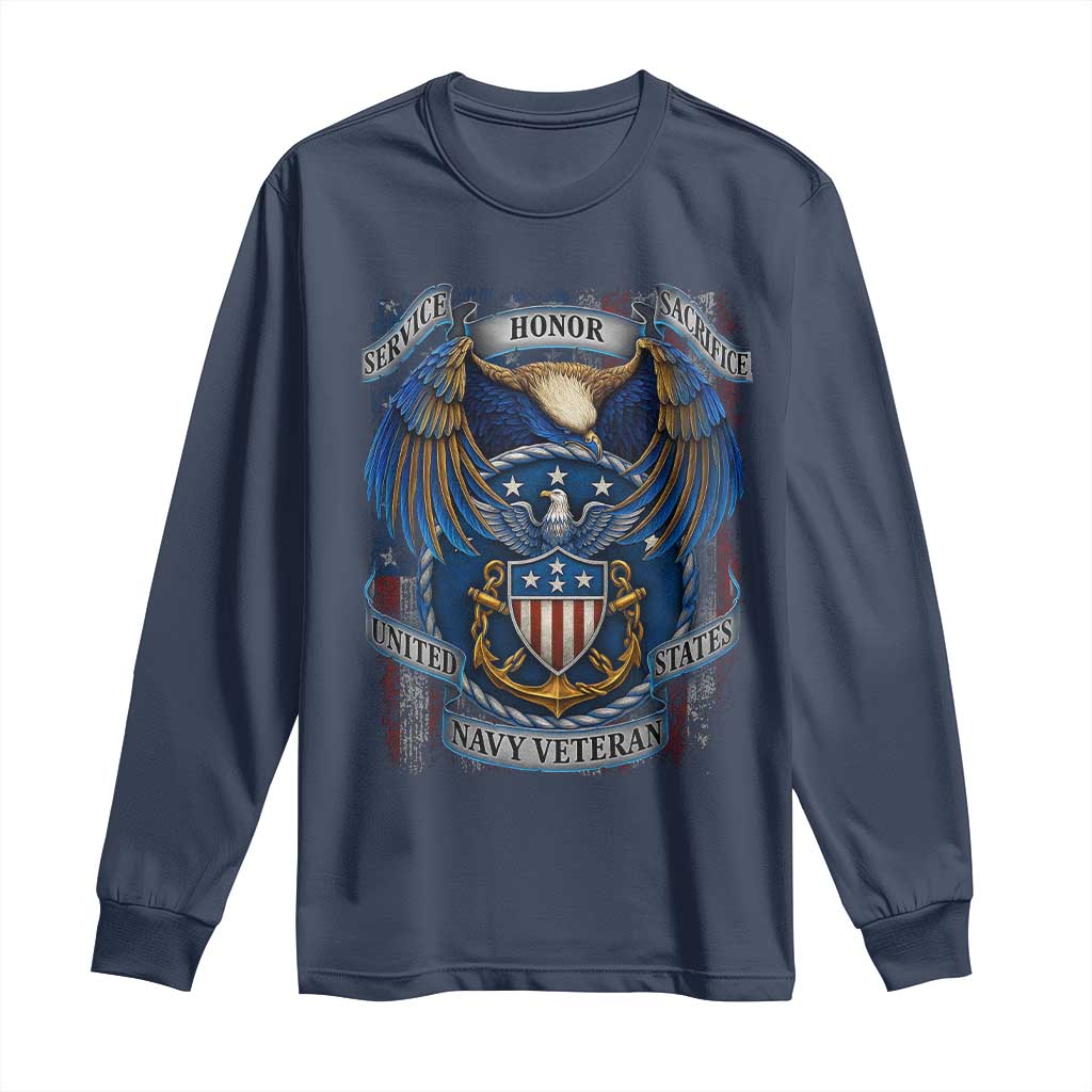 US Navy Veteran Service Honor Sacrifice Long Sleeve Shirt Vintage Bald Eagle American Flag Anchor TS11 Navy Print Your Wear