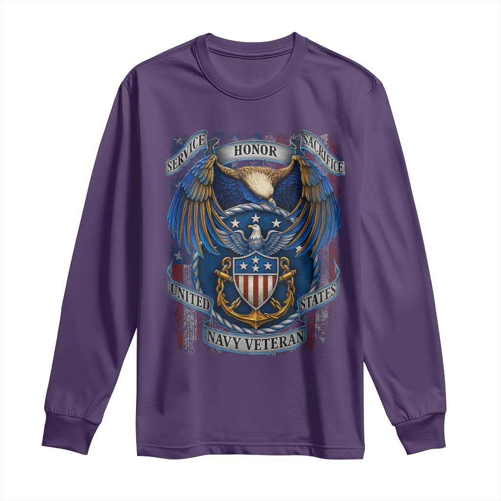 US Navy Veteran Service Honor Sacrifice Long Sleeve Shirt Vintage Bald Eagle American Flag Anchor TS11 Purple Print Your Wear