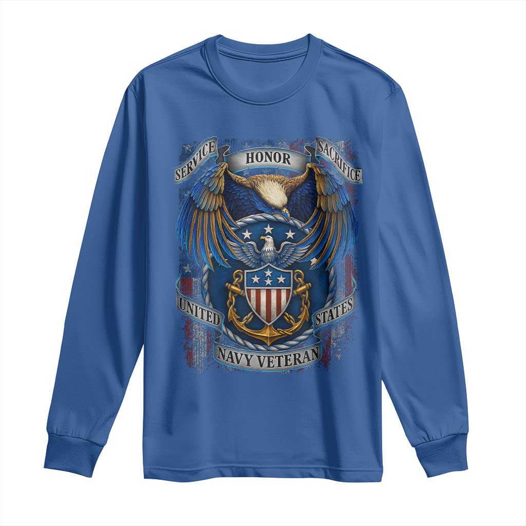 US Navy Veteran Service Honor Sacrifice Long Sleeve Shirt Vintage Bald Eagle American Flag Anchor TS11 Royal Blue Print Your Wear