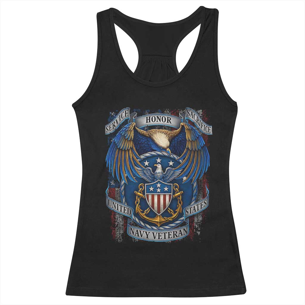 US Navy Veteran Service Honor Sacrifice Racerback Tank Top Vintage Bald Eagle American Flag Anchor TS11 Black Print Your Wear