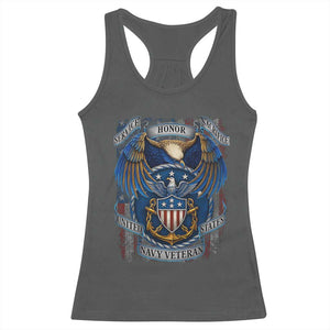 US Navy Veteran Service Honor Sacrifice Racerback Tank Top Vintage Bald Eagle American Flag Anchor TS11 Dark Heather Print Your Wear