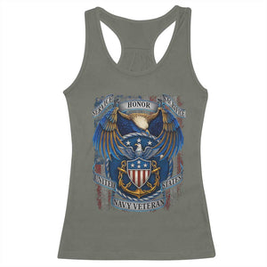 US Navy Veteran Service Honor Sacrifice Racerback Tank Top Vintage Bald Eagle American Flag Anchor TS11 Military Green Print Your Wear