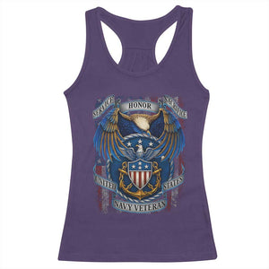 US Navy Veteran Service Honor Sacrifice Racerback Tank Top Vintage Bald Eagle American Flag Anchor TS11 Purple Print Your Wear