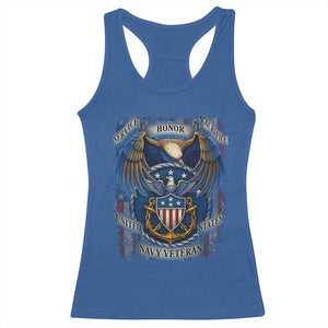 US Navy Veteran Service Honor Sacrifice Racerback Tank Top Vintage Bald Eagle American Flag Anchor TS11 Royal Blue Print Your Wear