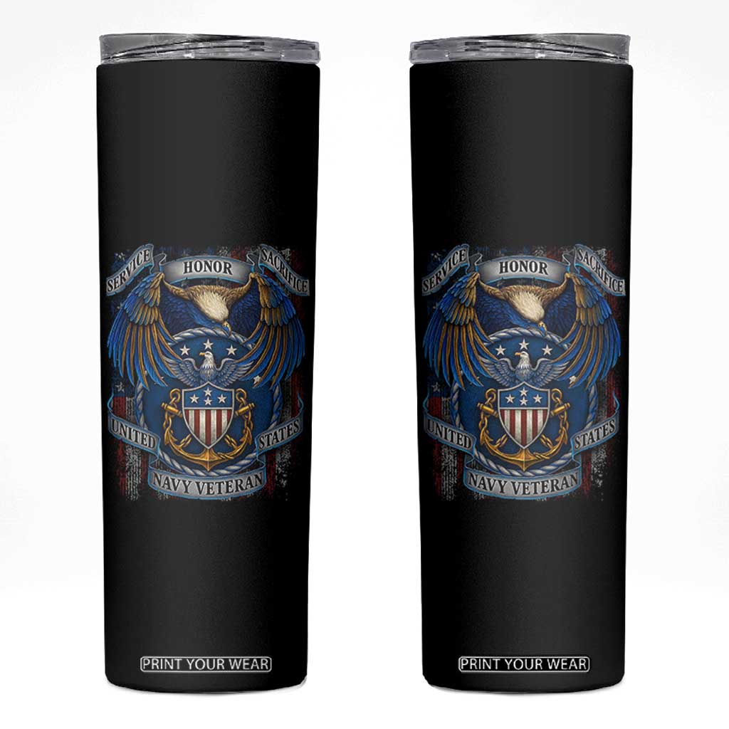 US Navy Veteran Service Honor Sacrifice Skinny Tumbler Vintage Bald Eagle American Flag Anchor TS11 Black Print Your Wear