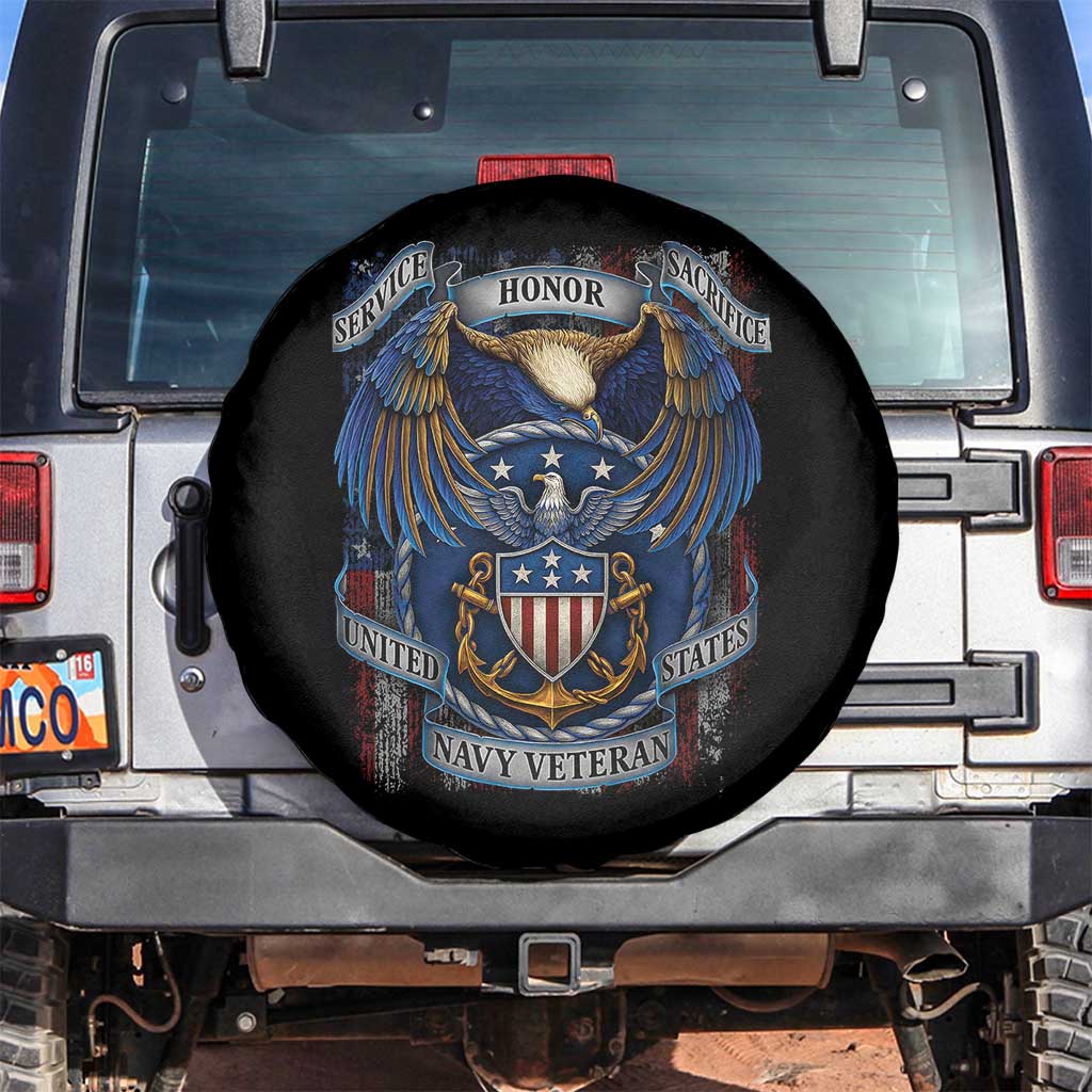 US Navy Veteran Service Honor Sacrifice Spare Tire Cover Vintage Bald Eagle American Flag Anchor TS11 No hole Black Print Your Wear