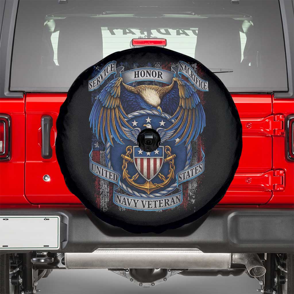 US Navy Veteran Service Honor Sacrifice Spare Tire Cover Vintage Bald Eagle American Flag Anchor TS11 Black Print Your Wear
