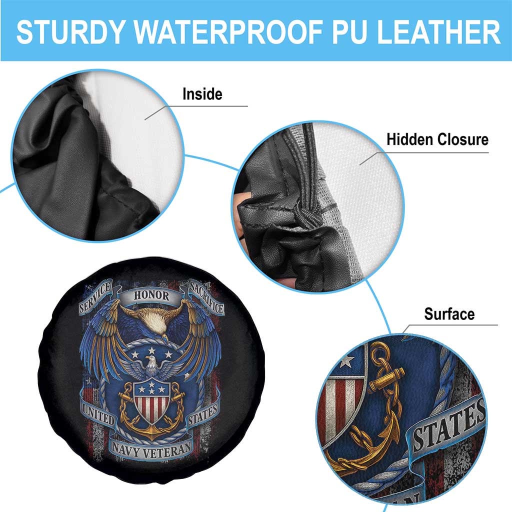 US Navy Veteran Service Honor Sacrifice Spare Tire Cover Vintage Bald Eagle American Flag Anchor TS11 Print Your Wear