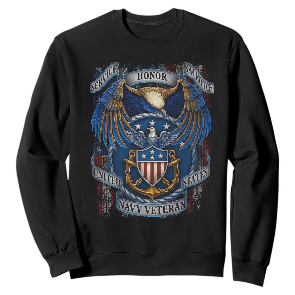 US Navy Veteran Service Honor Sacrifice Sweatshirt Vintage Bald Eagle American Flag Anchor TS11 Black Print Your Wear