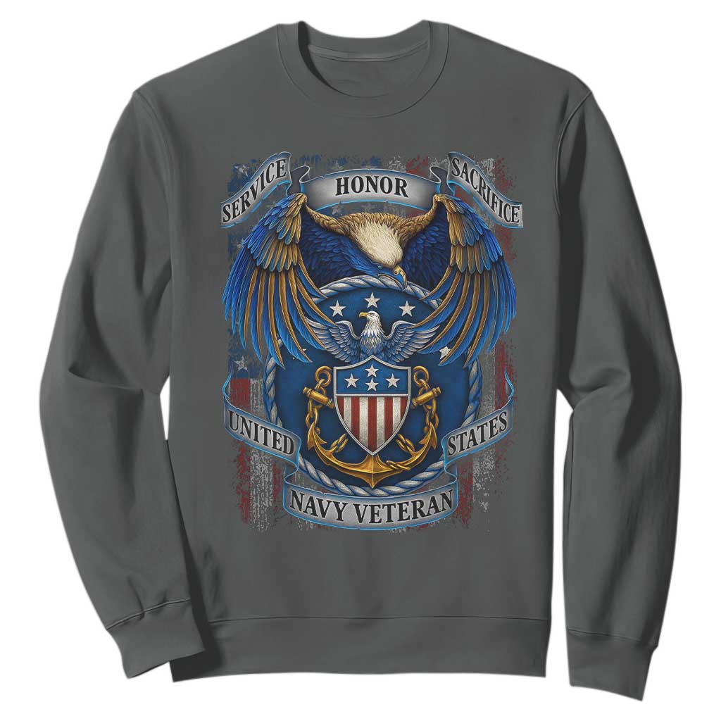 US Navy Veteran Service Honor Sacrifice Sweatshirt Vintage Bald Eagle American Flag Anchor TS11 Dark Heather Print Your Wear