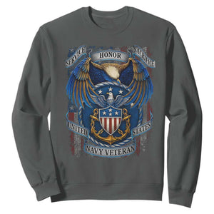 US Navy Veteran Service Honor Sacrifice Sweatshirt Vintage Bald Eagle American Flag Anchor TS11 Dark Heather Print Your Wear