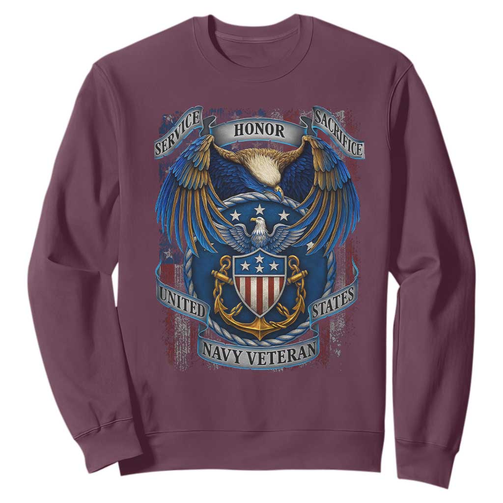 US Navy Veteran Service Honor Sacrifice Sweatshirt Vintage Bald Eagle American Flag Anchor TS11 Maroon Print Your Wear