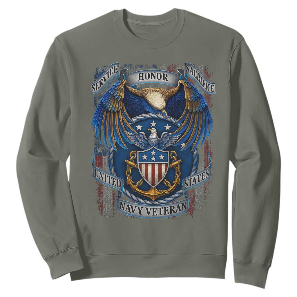 US Navy Veteran Service Honor Sacrifice Sweatshirt Vintage Bald Eagle American Flag Anchor TS11 Military Green Print Your Wear