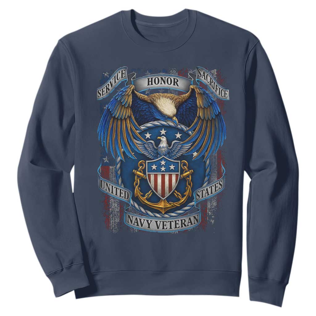 US Navy Veteran Service Honor Sacrifice Sweatshirt Vintage Bald Eagle American Flag Anchor TS11 Navy Print Your Wear
