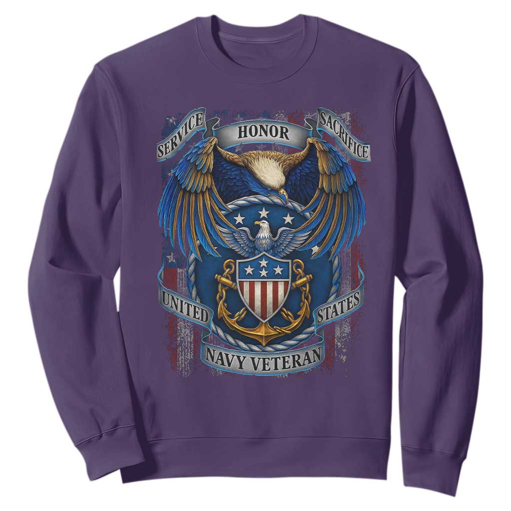 US Navy Veteran Service Honor Sacrifice Sweatshirt Vintage Bald Eagle American Flag Anchor TS11 Purple Print Your Wear