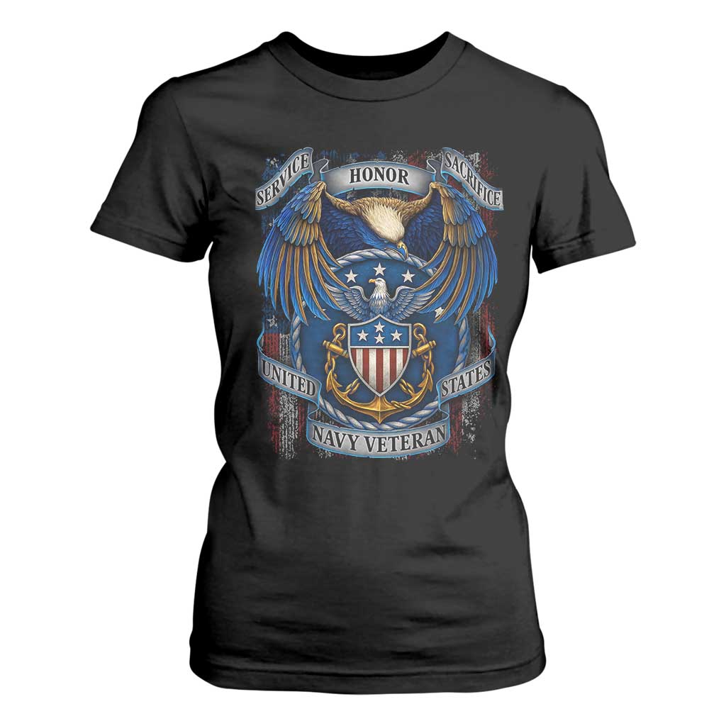 US Navy Veteran Service Honor Sacrifice T Shirt For Women Vintage Bald Eagle American Flag Anchor TS11 Black Print Your Wear