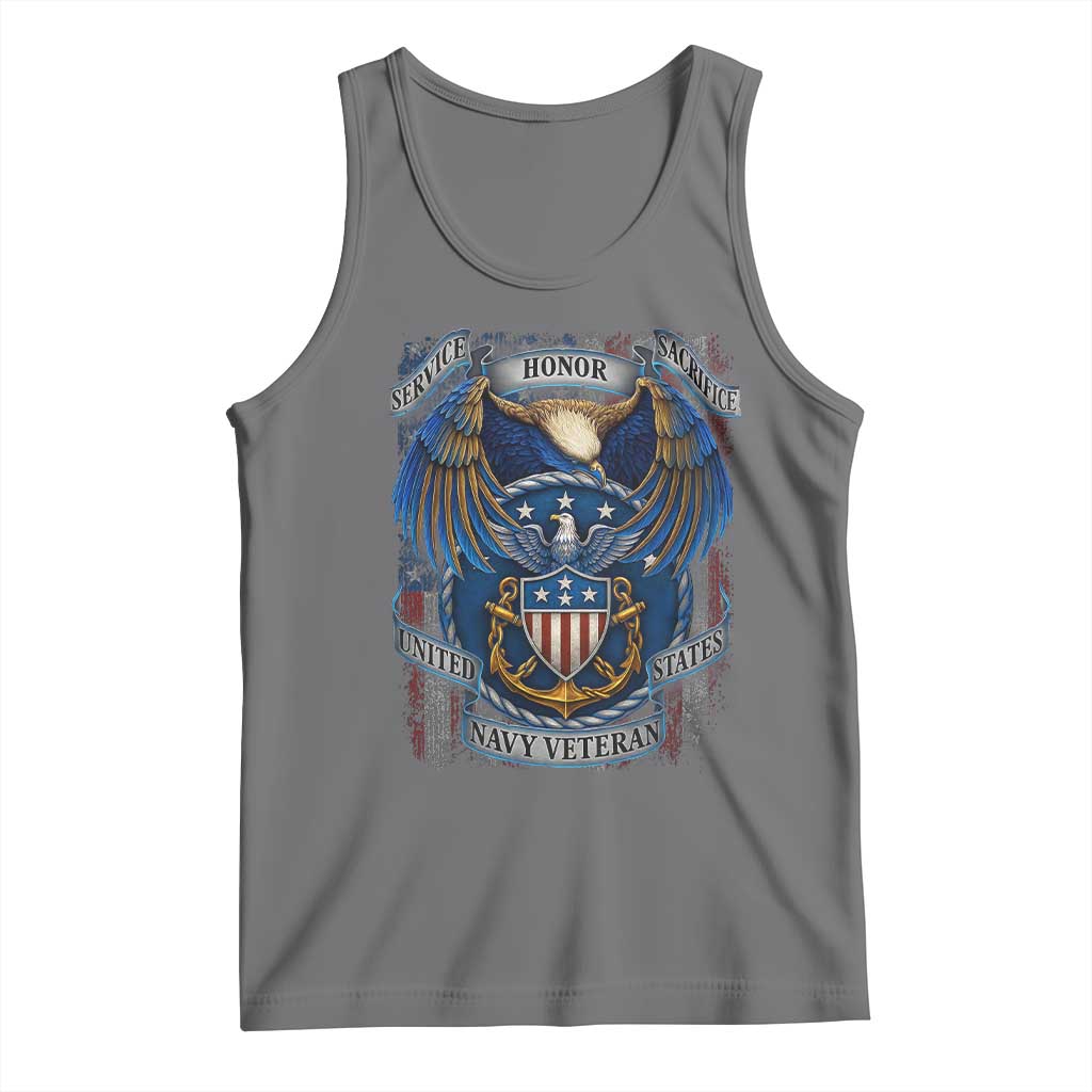 US Navy Veteran Service Honor Sacrifice Tank Top Vintage Bald Eagle American Flag Anchor TS11 Black Heather Print Your Wear