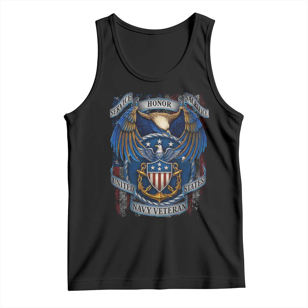 US Navy Veteran Service Honor Sacrifice Tank Top Vintage Bald Eagle American Flag Anchor TS11 Black Print Your Wear