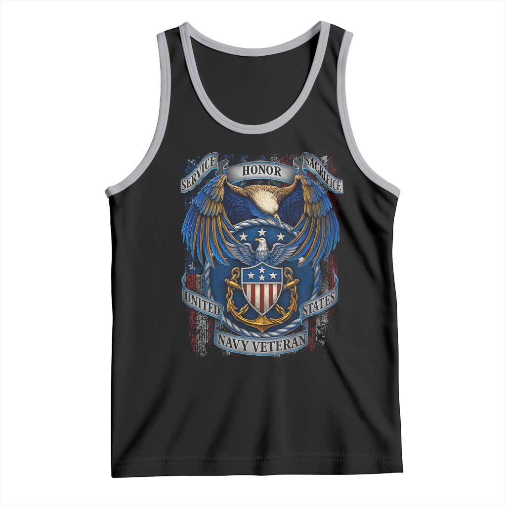 US Navy Veteran Service Honor Sacrifice Tank Top Vintage Bald Eagle American Flag Anchor TS11 Black Athletic Heather Print Your Wear