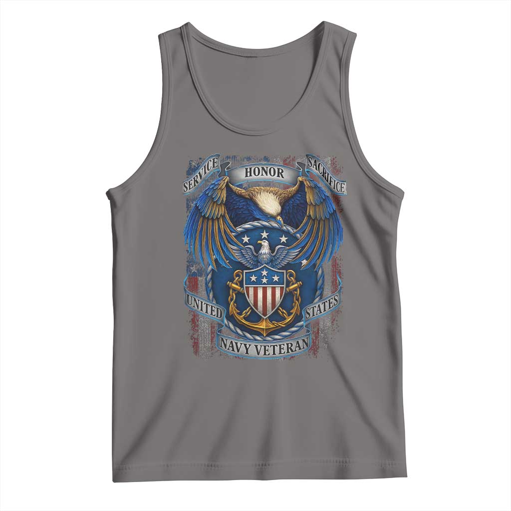 US Navy Veteran Service Honor Sacrifice Tank Top Vintage Bald Eagle American Flag Anchor TS11 Deep Heather Print Your Wear