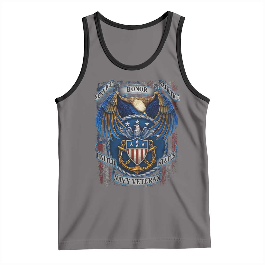 US Navy Veteran Service Honor Sacrifice Tank Top Vintage Bald Eagle American Flag Anchor TS11 Deep Heather Black Print Your Wear