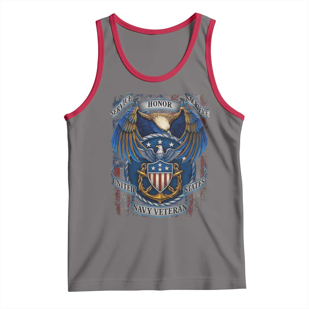 US Navy Veteran Service Honor Sacrifice Tank Top Vintage Bald Eagle American Flag Anchor TS11 Deep Heather Red Print Your Wear