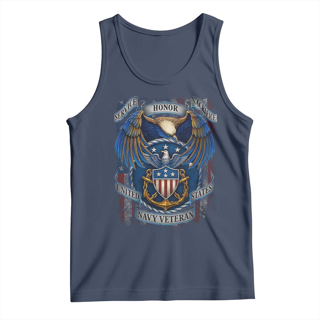 US Navy Veteran Service Honor Sacrifice Tank Top Vintage Bald Eagle American Flag Anchor TS11 Navy Print Your Wear