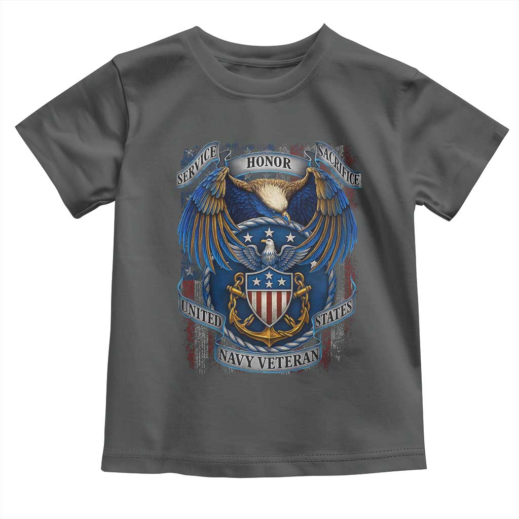 US Navy Veteran Service Honor Sacrifice Toddler T Shirt Vintage Bald Eagle American Flag Anchor TS11 Dark Heather Print Your Wear