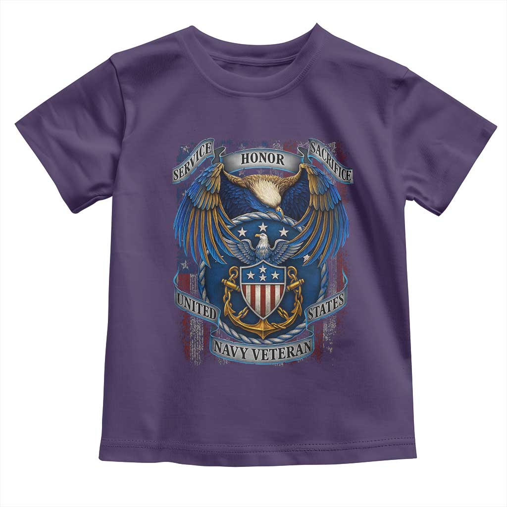 US Navy Veteran Service Honor Sacrifice Toddler T Shirt Vintage Bald Eagle American Flag Anchor TS11 Purple Print Your Wear