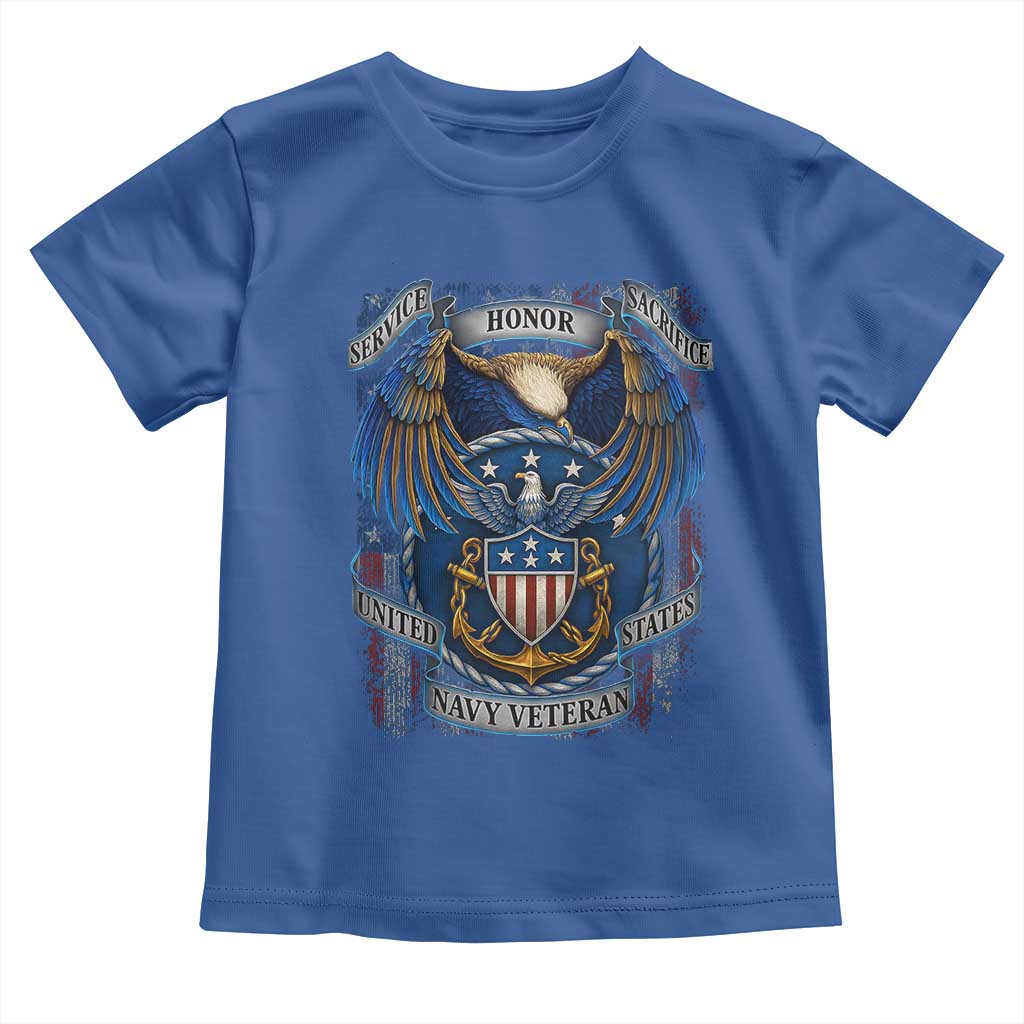 US Navy Veteran Service Honor Sacrifice Toddler T Shirt Vintage Bald Eagle American Flag Anchor TS11 Royal Blue Print Your Wear