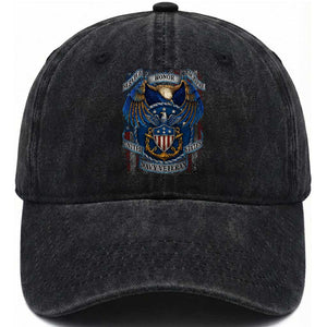 US Navy Veteran Service Honor Sacrifice Washed Cotton Baseball Cap Vintage Bald Eagle American Flag Anchor TS11 Washed Cap Universal Fit Black Print Your Wear